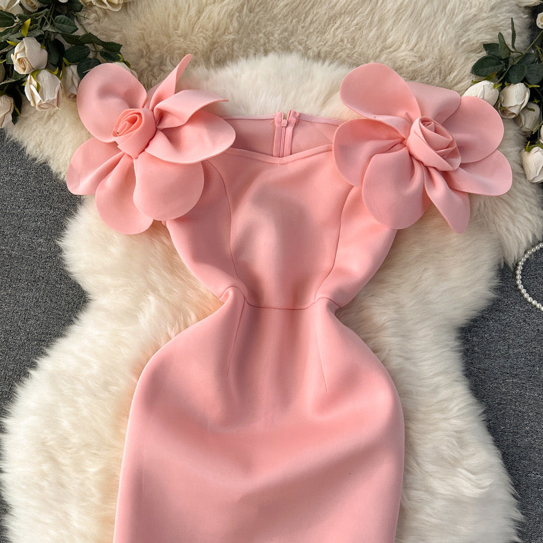 high-end, flower sleeve, slimming temperament, banquet party, bodycon dress