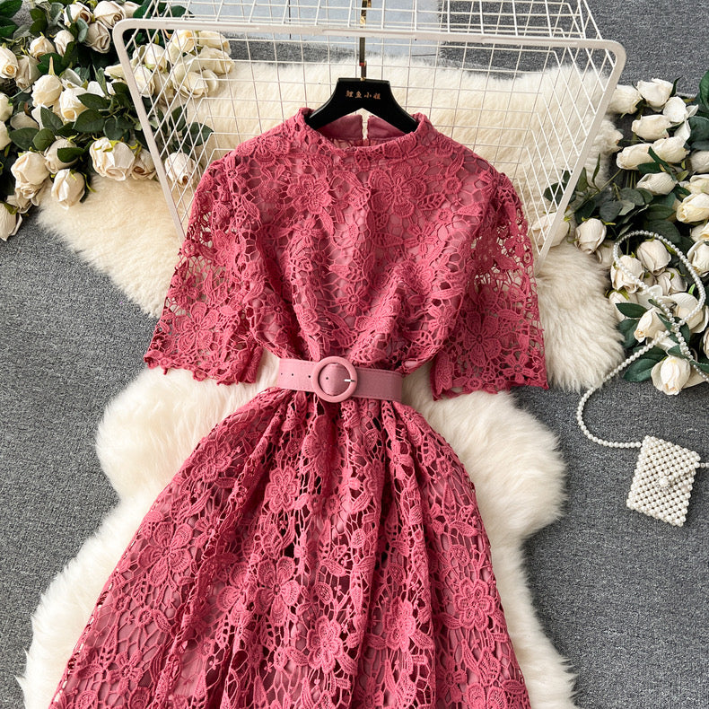 Beautiful lace long short-sleeved dress m2869