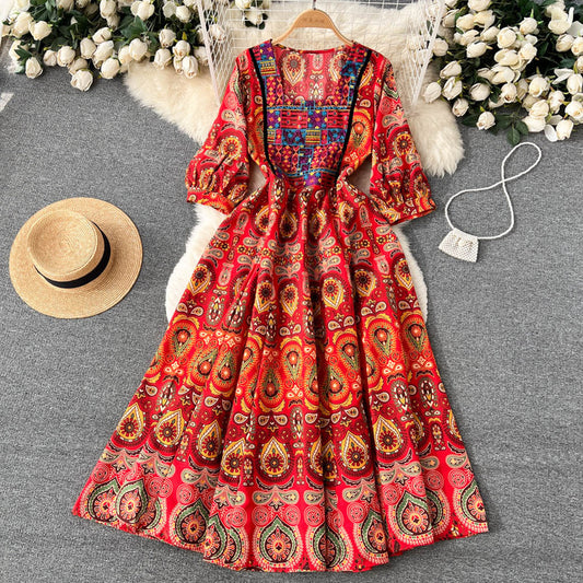 Neck embroidered floral gown