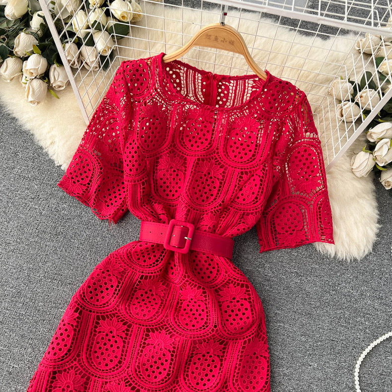 Summer  style round neck long sleeve lace dress bodysuit dress m1895