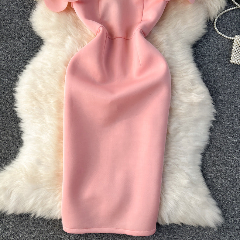 high-end, flower sleeve, slimming temperament, banquet party, bodycon dress