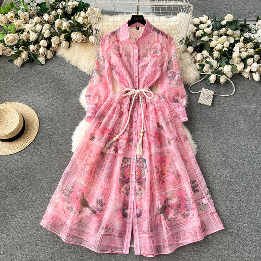 Palace style retro print, high-end and temperament dress M2029