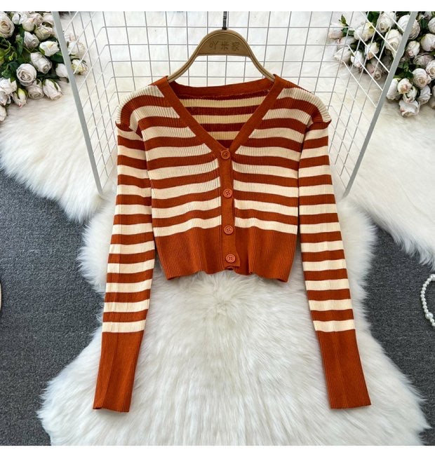 Striped knitted jacket two-piece