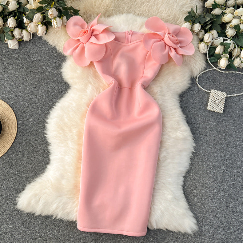 high-end, flower sleeve, slimming temperament, banquet party, bodycon dress