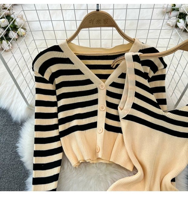 Striped knitted jacket two-piece