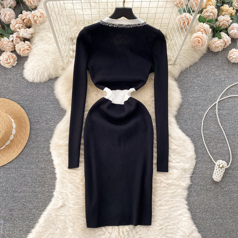 knitted waist slimming thread stitching sweater long bodysuit