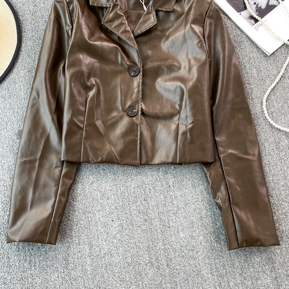 Winter New Casual Loose PU Leather Jacket Short Top