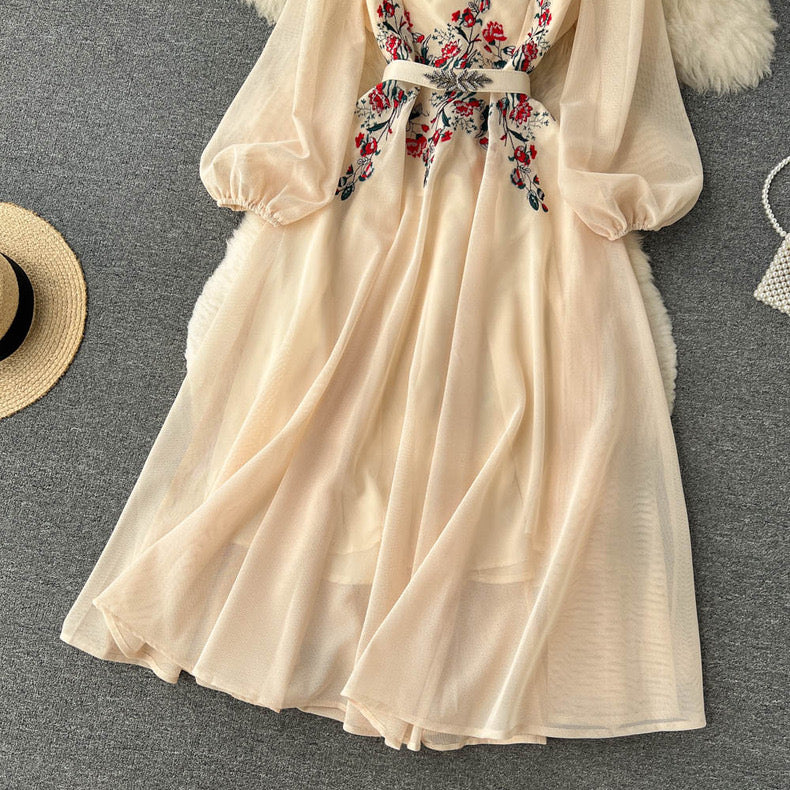 Beautiful Heavy embroidery mesh beaded long-sleeved dress