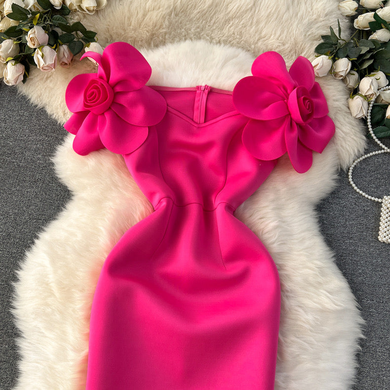 high-end, flower sleeve, slimming temperament, banquet party, bodycon dress