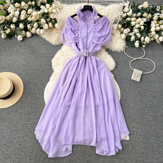 Light luxury gentle style hollow shawl sleeves fairy dress m9813