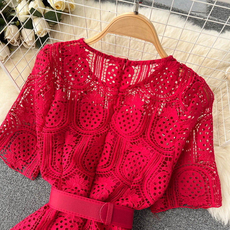 Summer  style round neck long sleeve lace dress bodysuit dress m1895