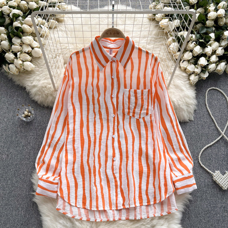 Summer friendly Cotton loose pattern stripe shirt