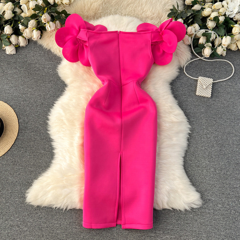 high-end, flower sleeve, slimming temperament, banquet party, bodycon dress