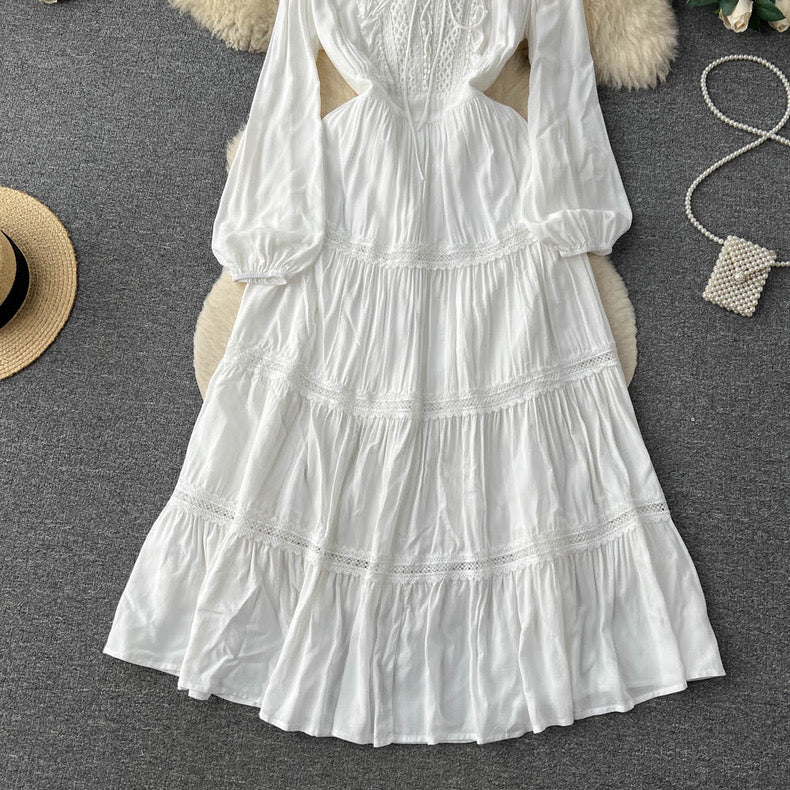 Seaside resort style white long sleeve fairy dress