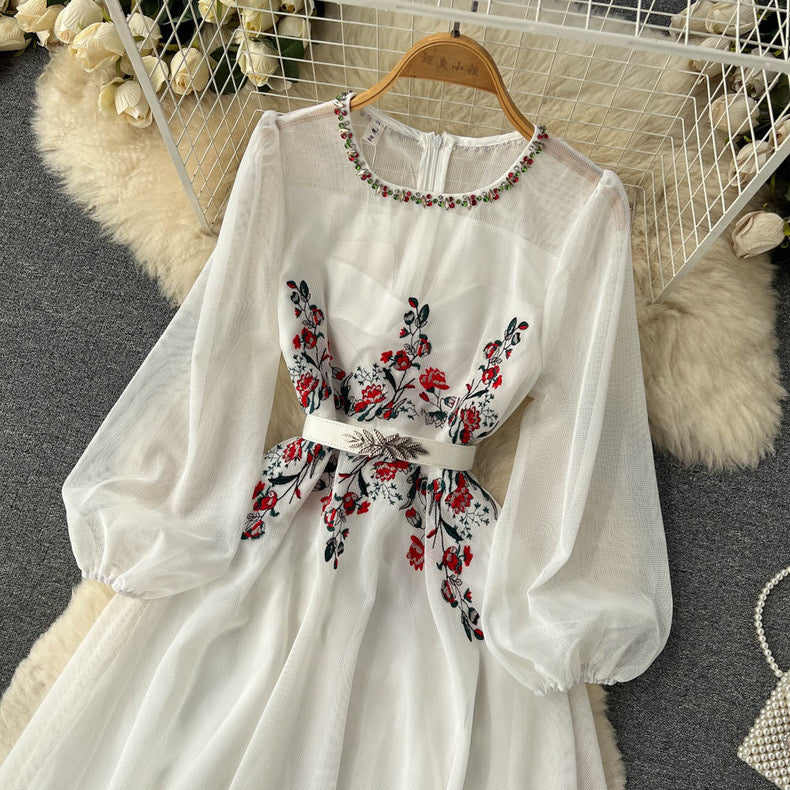 Beautiful Heavy embroidery mesh beaded long-sleeved dress