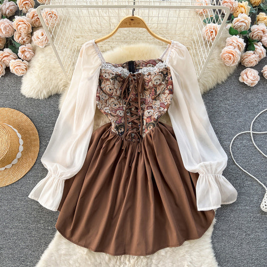 sweet lace square neck princess short dress