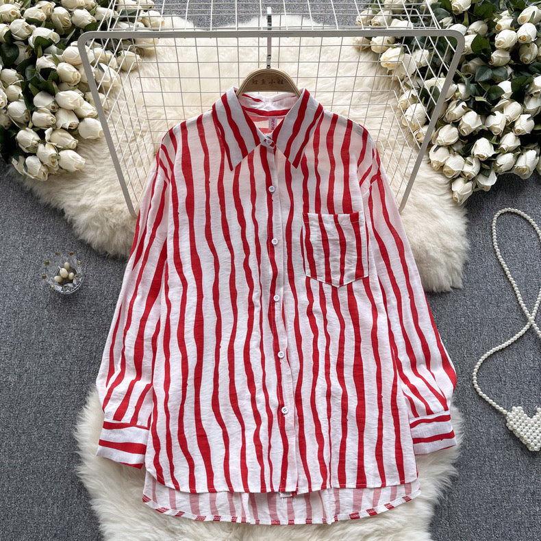 Summer friendly Cotton loose pattern stripe shirt