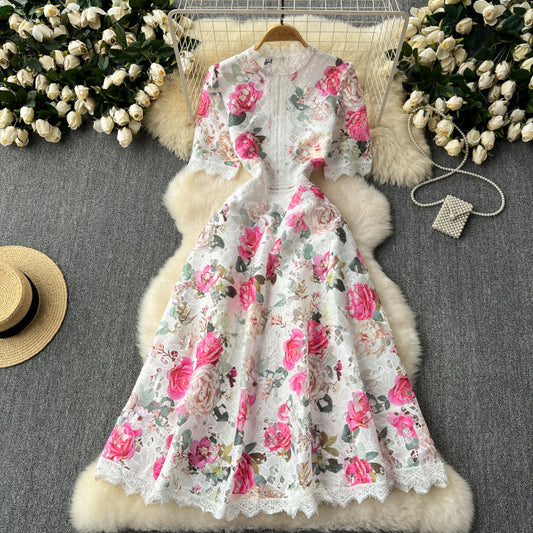 elegant lace splicing embroidered cutwork dress