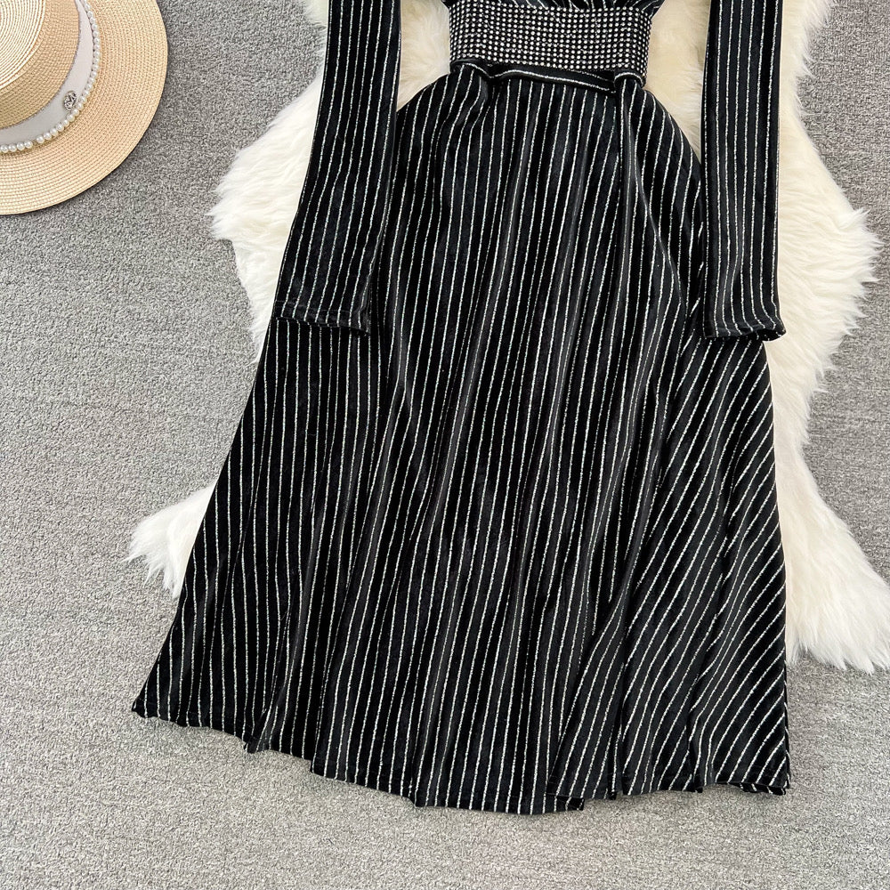 Stripe velvet high end midi gown