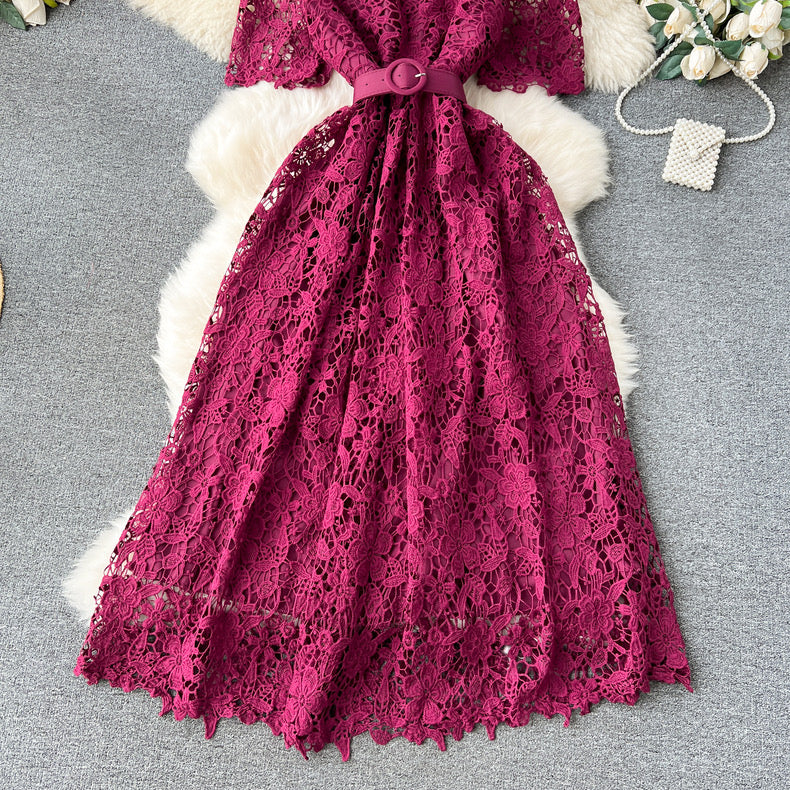 Beautiful lace long short-sleeved dress m2869