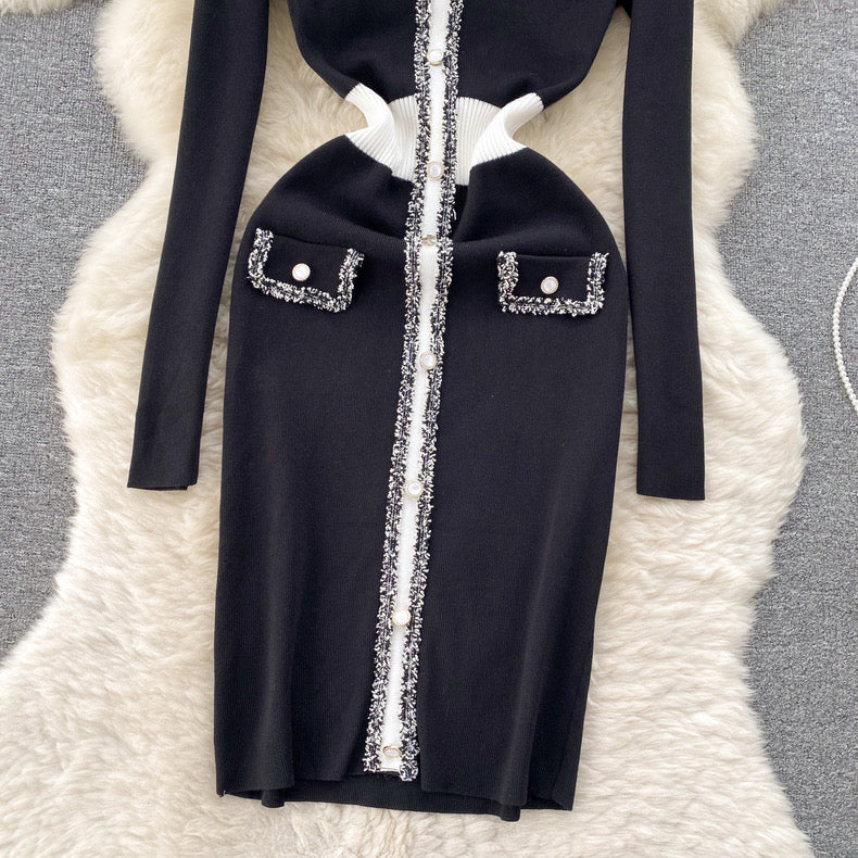 knitted waist slimming thread stitching sweater long bodysuit