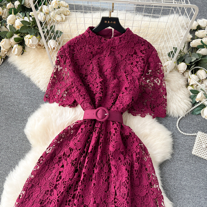 Beautiful lace long short-sleeved dress m2869