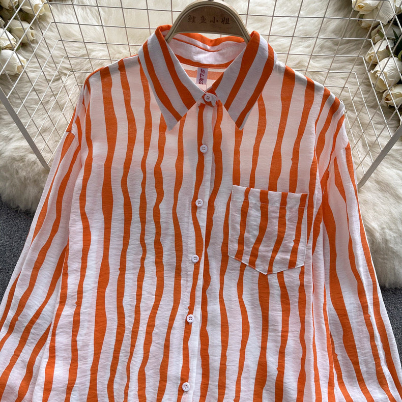 Summer friendly Cotton loose pattern stripe shirt