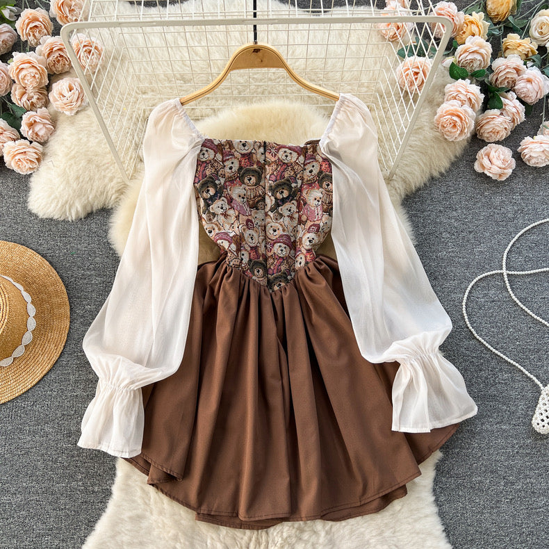 sweet lace square neck princess short dress