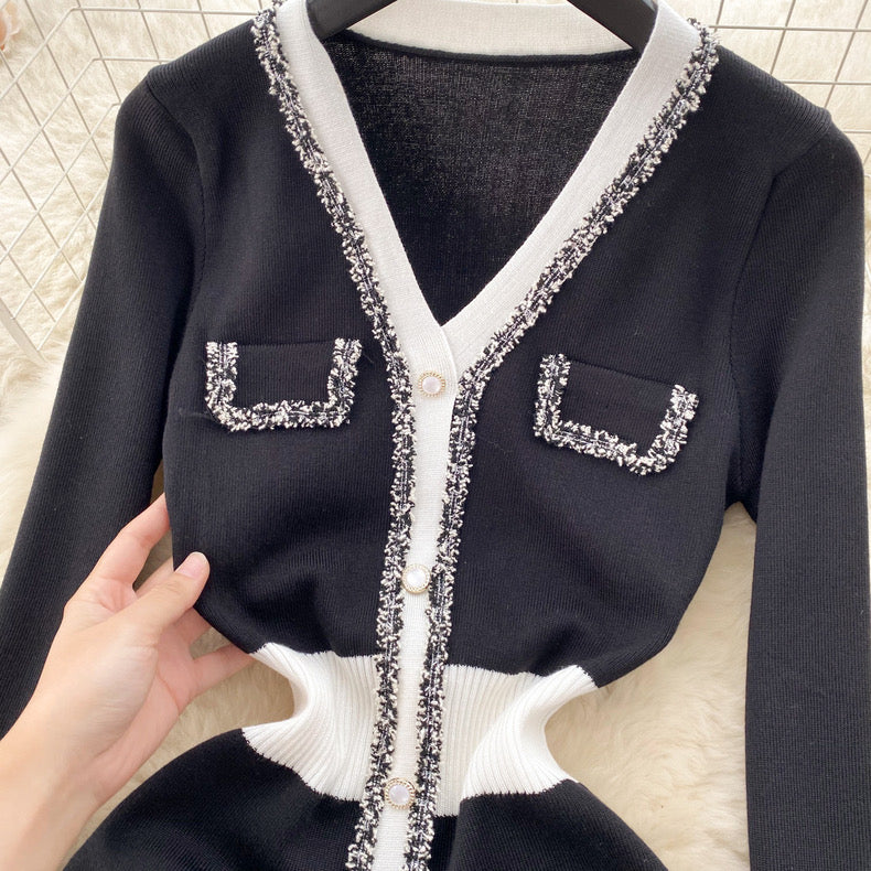 knitted waist slimming thread stitching sweater long bodysuit