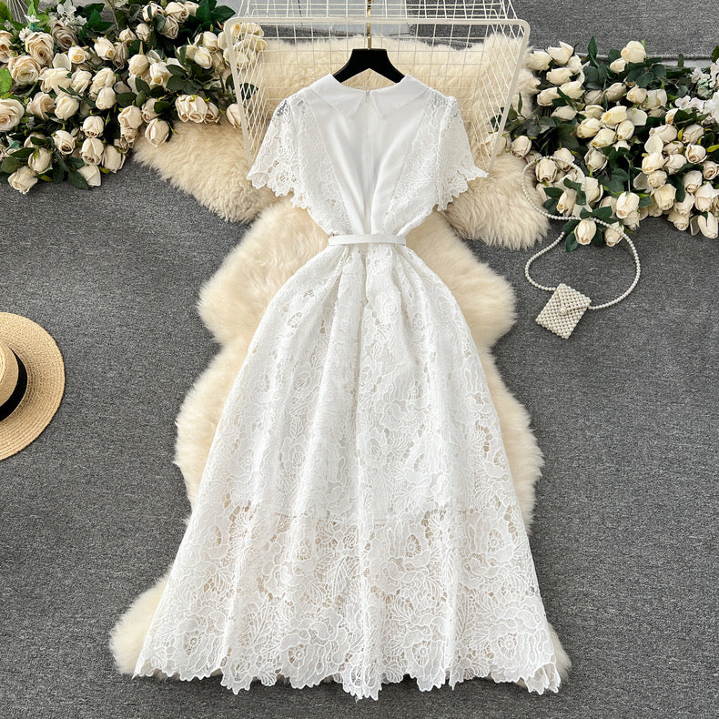 High-end dress new design buttoned slim long lace dress m1639