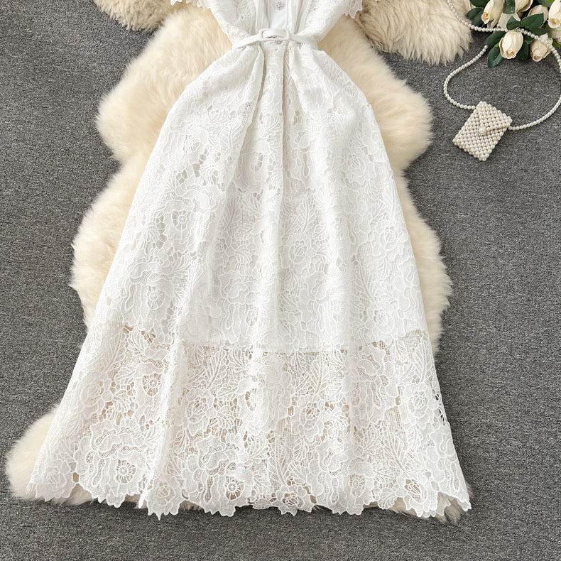 High-end dress new design buttoned slim long lace dress m1639