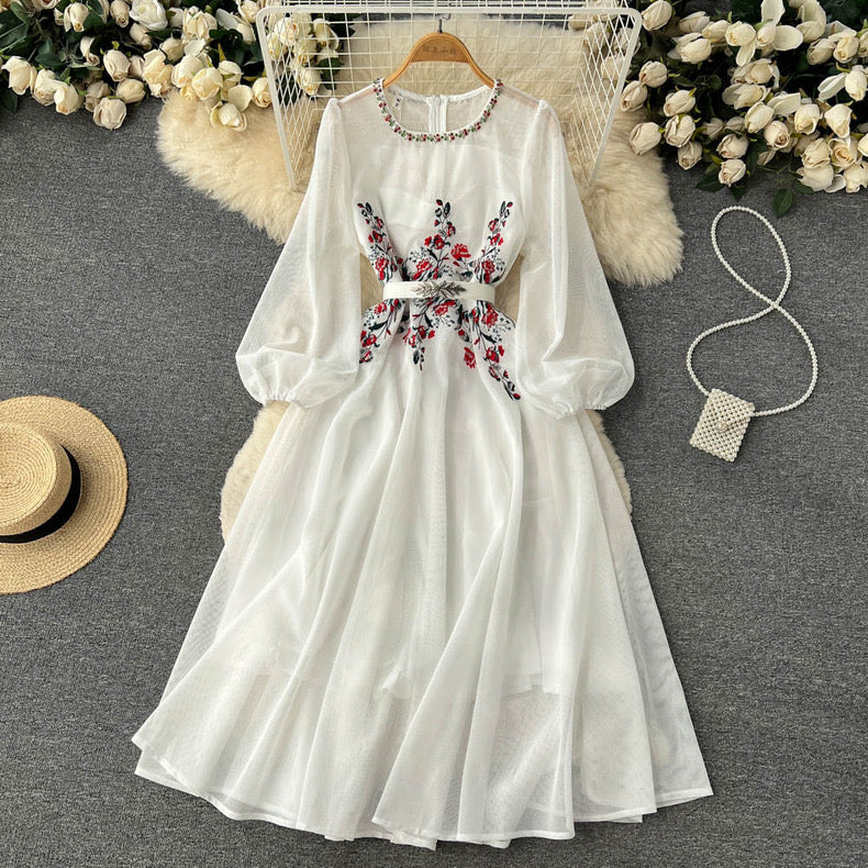 Beautiful Heavy embroidery mesh beaded long-sleeved dress