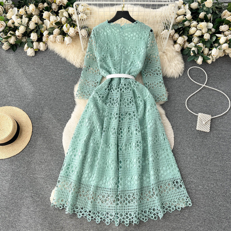 Luxury lace up waist slimming temperament high-end a-line dress