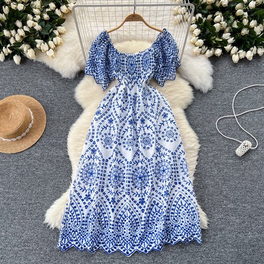 ruffle-sleeve embroidery beautiful dress