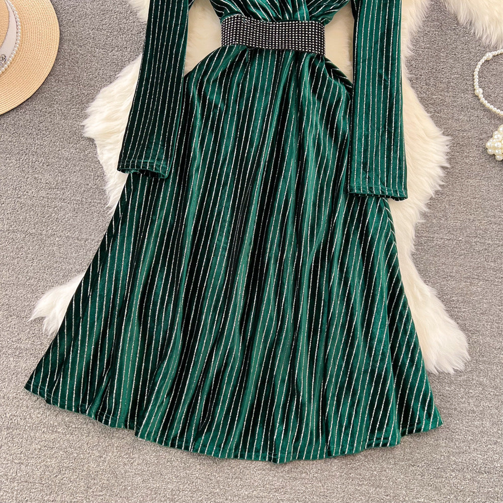 Stripe velvet high end midi gown