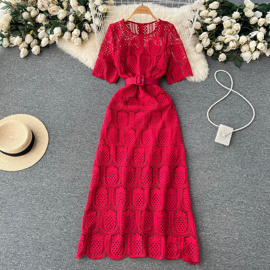 Summer  style round neck long sleeve lace dress bodysuit dress m1895