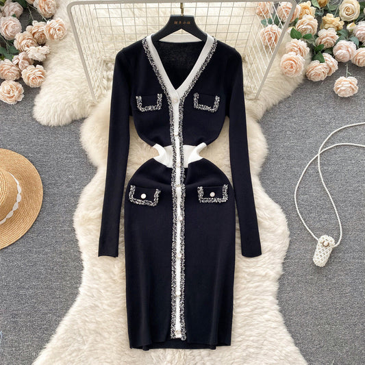 knitted waist slimming thread stitching sweater long bodysuit