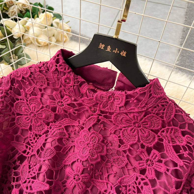 Beautiful lace long short-sleeved dress m2869