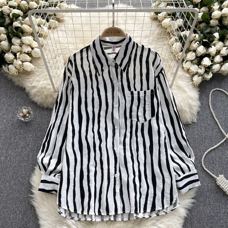 Summer friendly Cotton loose pattern stripe shirt