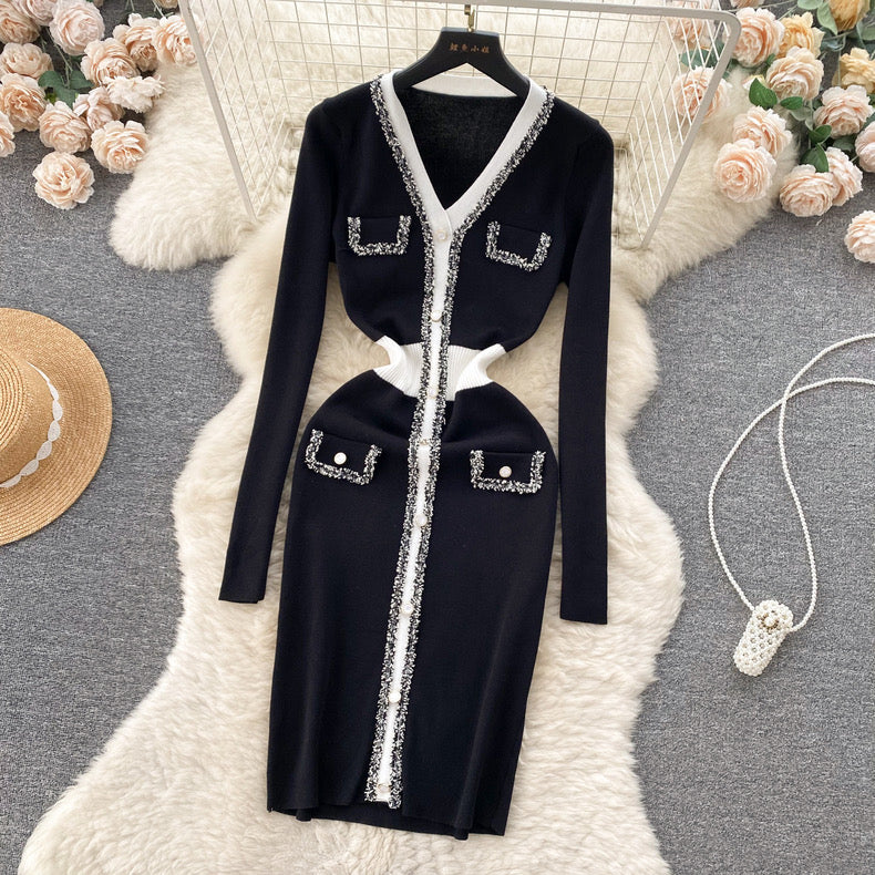 knitted waist slimming thread stitching sweater long bodysuit