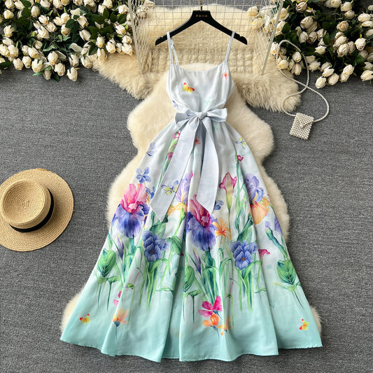 Floral suspender sleeveless long dress