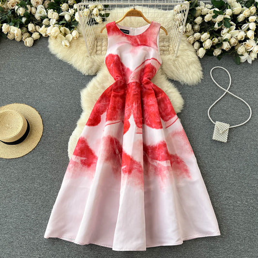 Pear-shaped figure seaside vacation smudged sleeveless vest dress