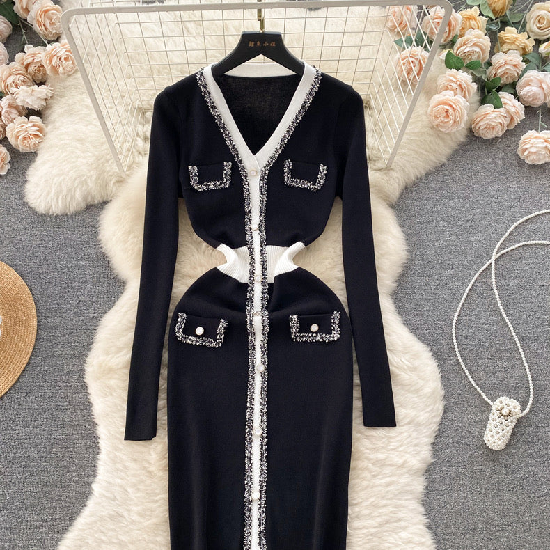 knitted waist slimming thread stitching sweater long bodysuit