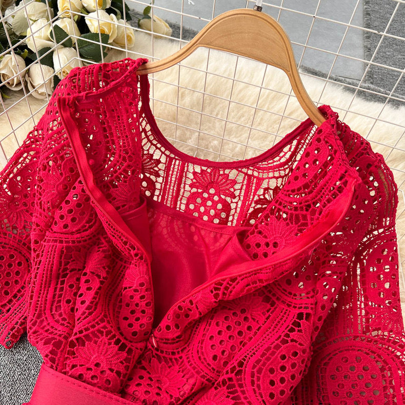 Summer  style round neck long sleeve lace dress bodysuit dress m1895