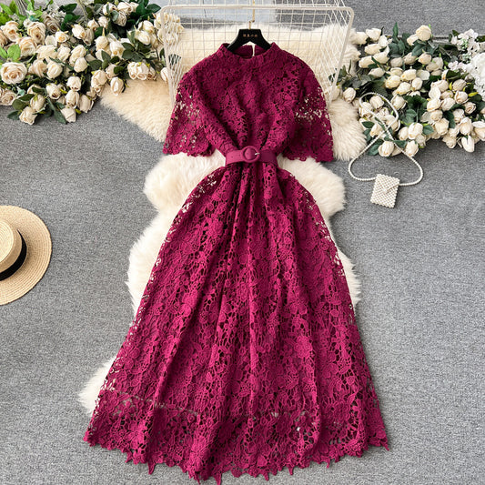 Beautiful lace long short-sleeved dress m2869