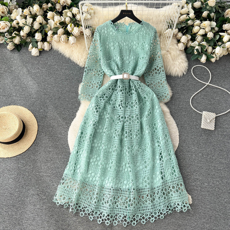 Luxury lace up waist slimming temperament high-end a-line dress