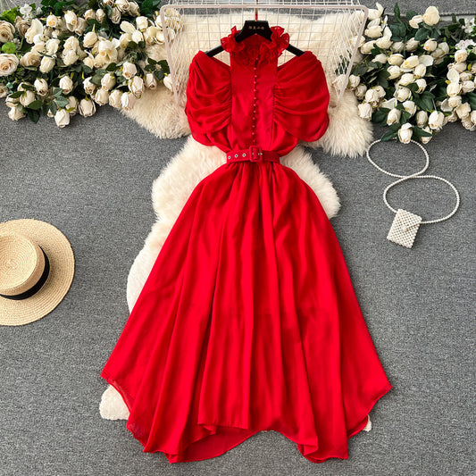 Light luxury gentle style hollow shawl sleeves fairy dress m9813