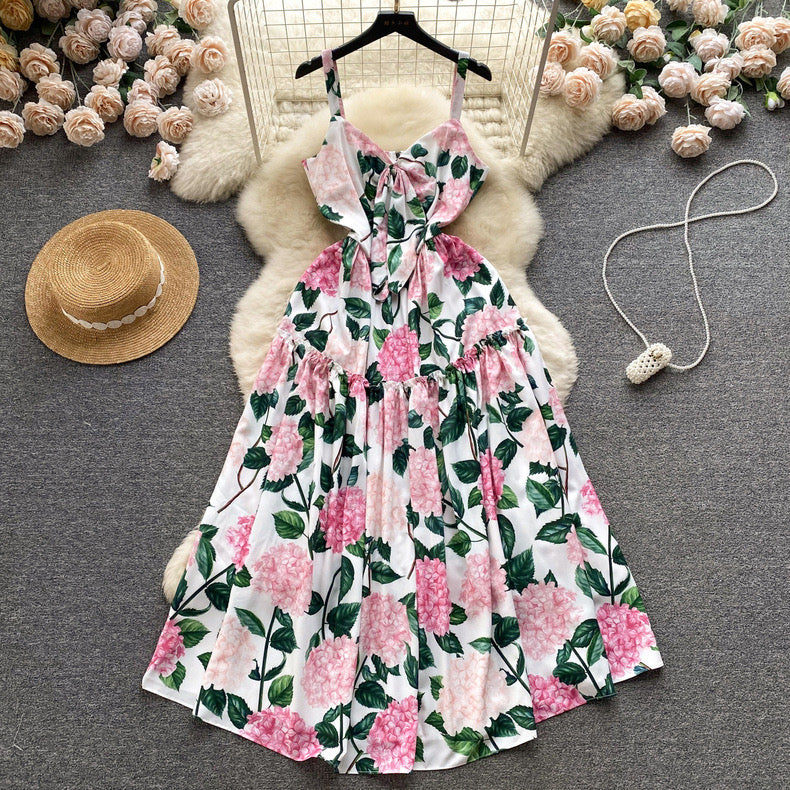 Summer New Floral Strap Waist Slimming Super Fairy Vacation drsss