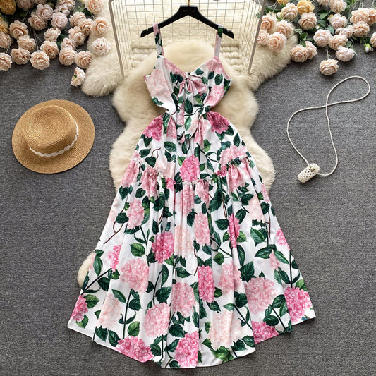 Summer New Floral Strap Waist Slimming Super Fairy Vacation drsss