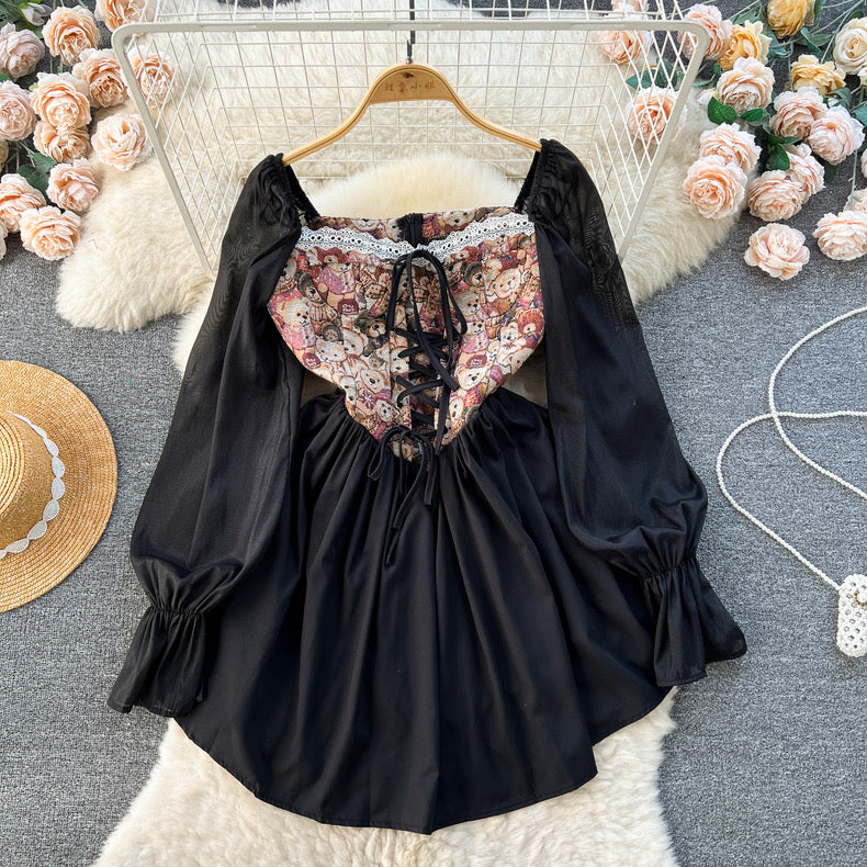 sweet lace square neck princess short dress